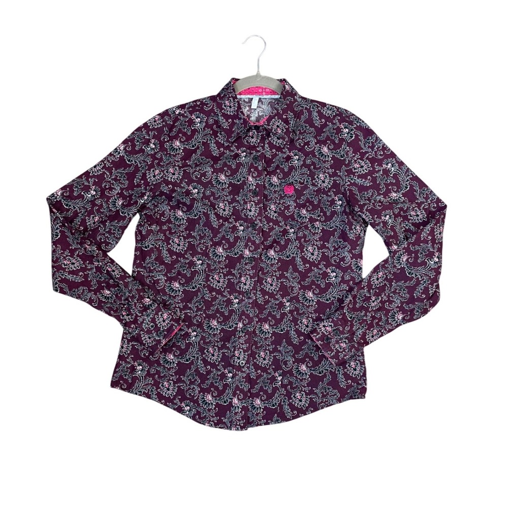 Cinch Women Burgundy Floral Paisley Button Up Western Shirt MSW9164128 Size M